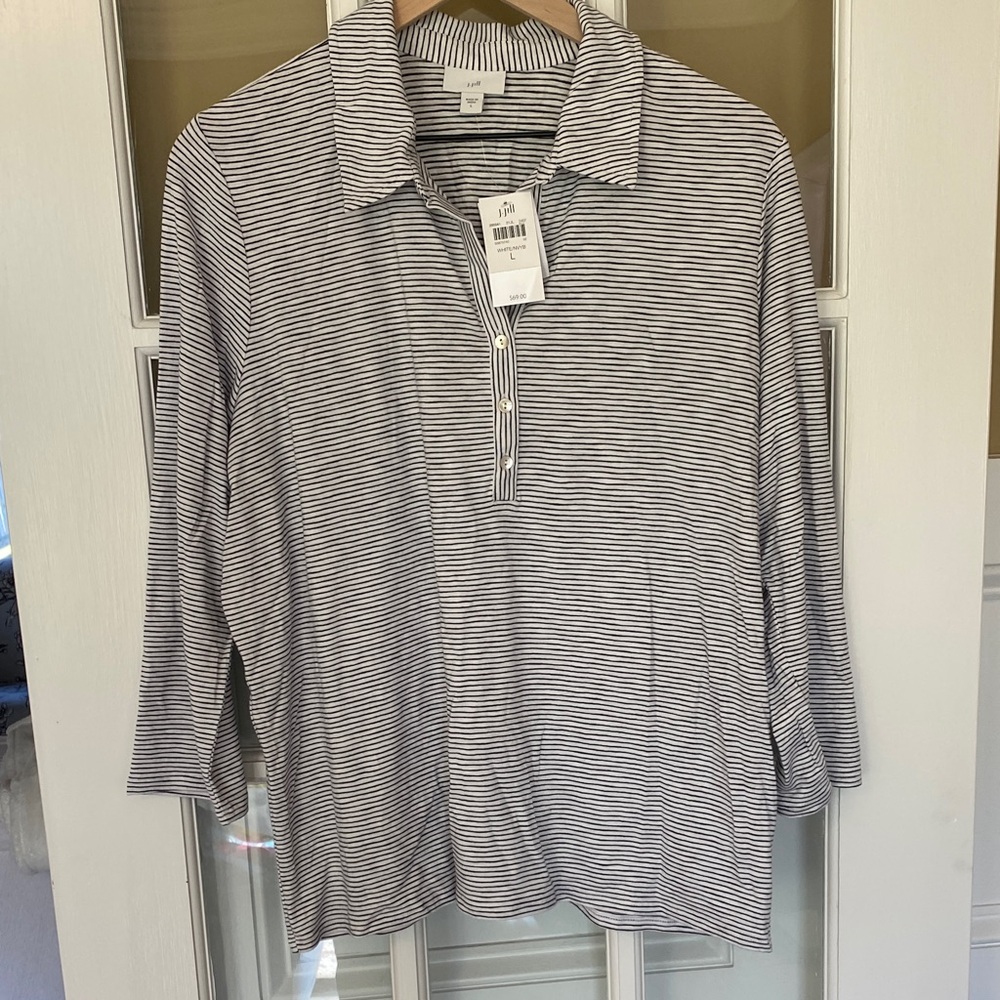 J. Jill Black and White Striped Button Down Shirt